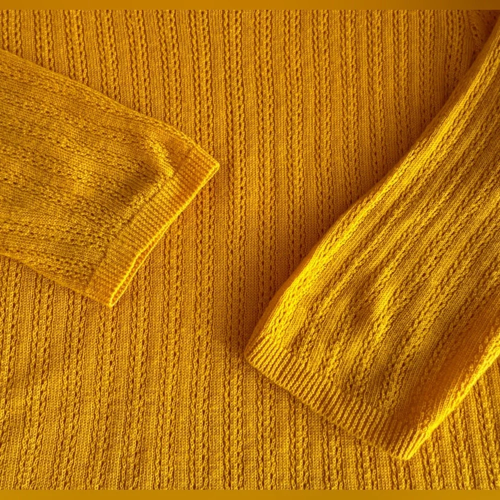 EUC Vtg KAREN WALKER 100% Cashmere Open Weave 3/4 Sleeve Sweater 6 Yellow Gold - Picture 8 of 14